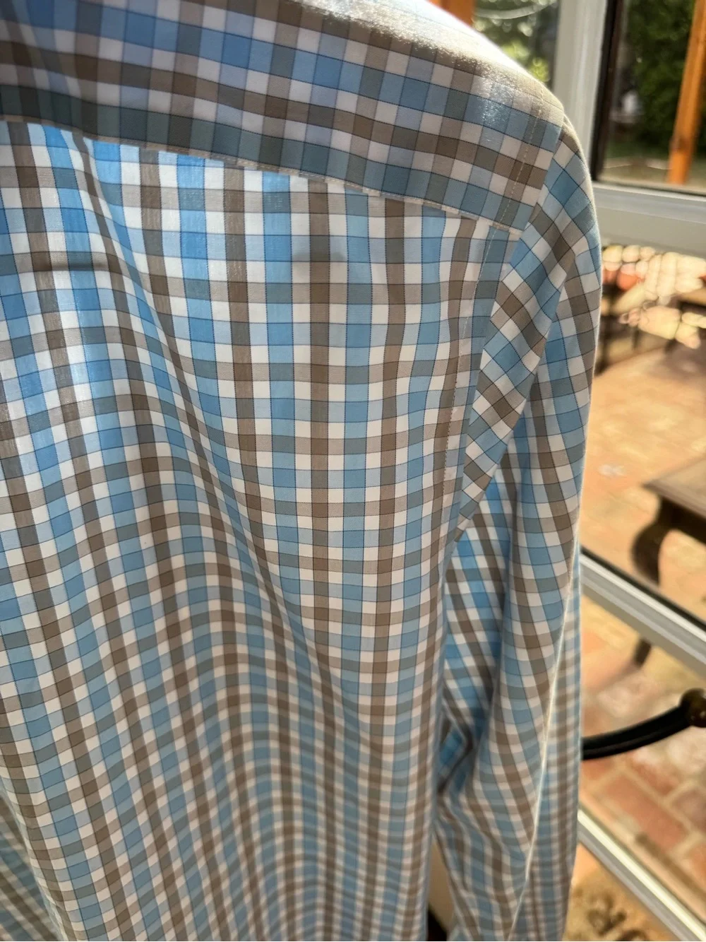Banana Republic Blue and Brown Plaid Casual Button-Down Shirt Small Non Iron